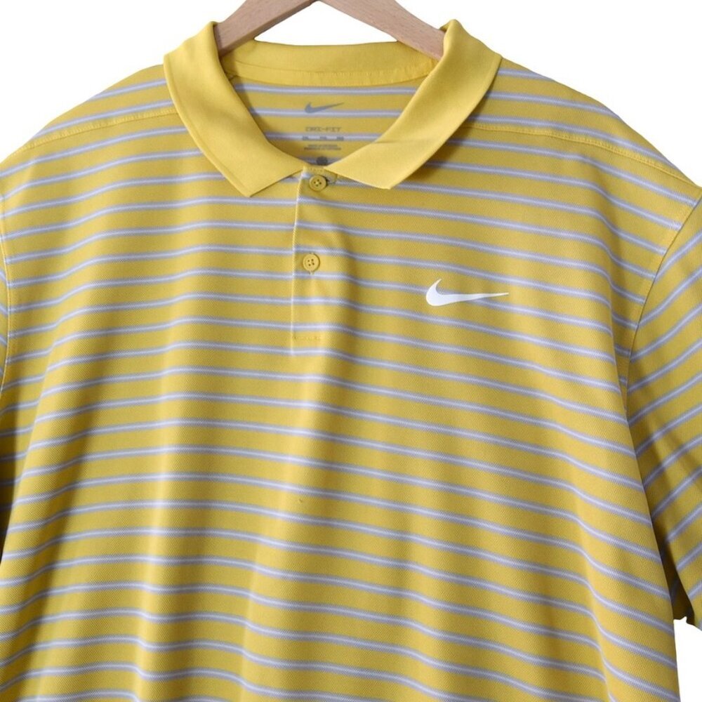 Nike Dri-Fit Yellow Stripe Polo Shirt Athletic Golfcore Tennis Preppy Y2K Sports